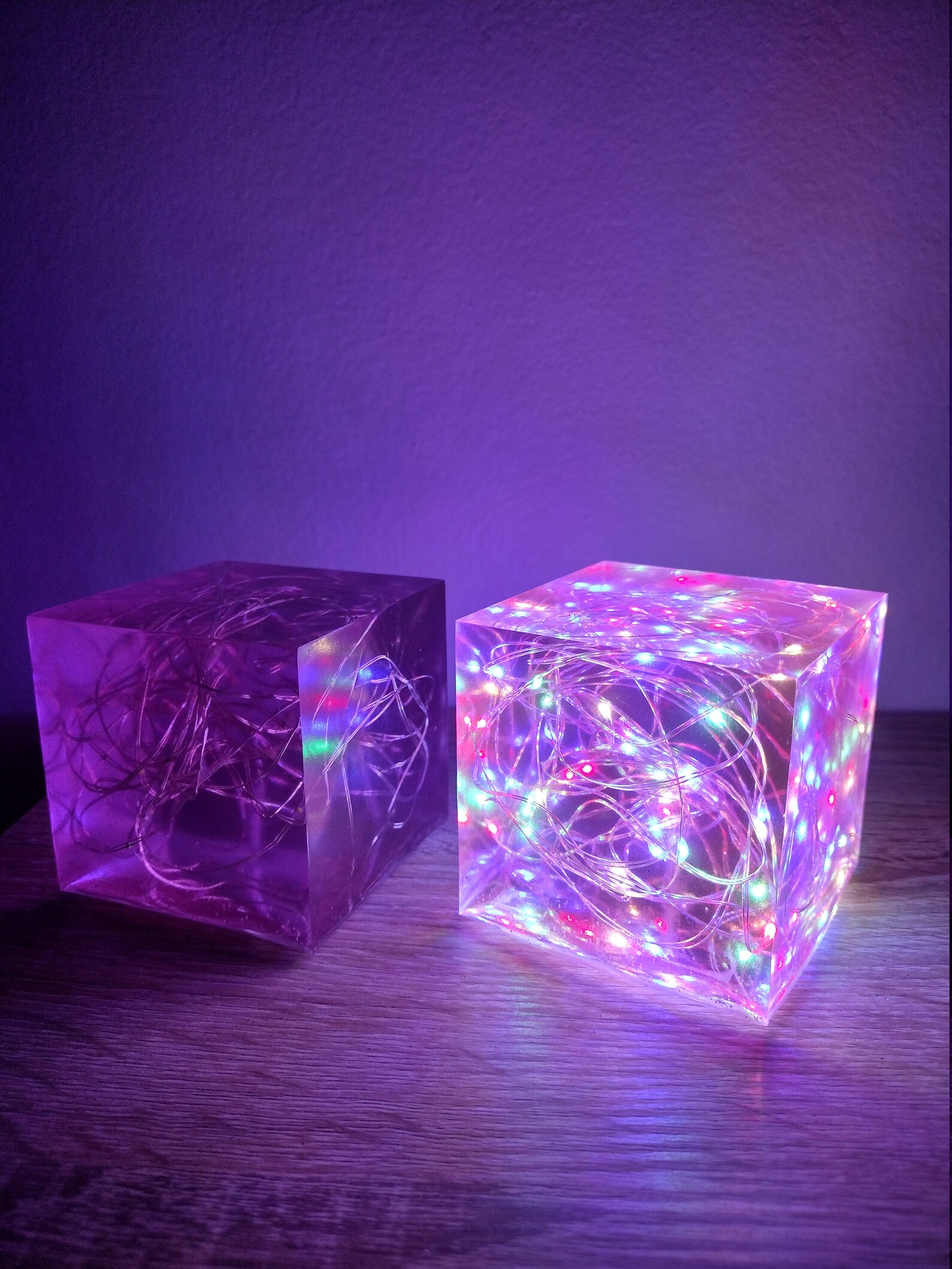 Purple Epoxy Resin Cube Led Light Epoxy Resin Lamp Sensory Etsy