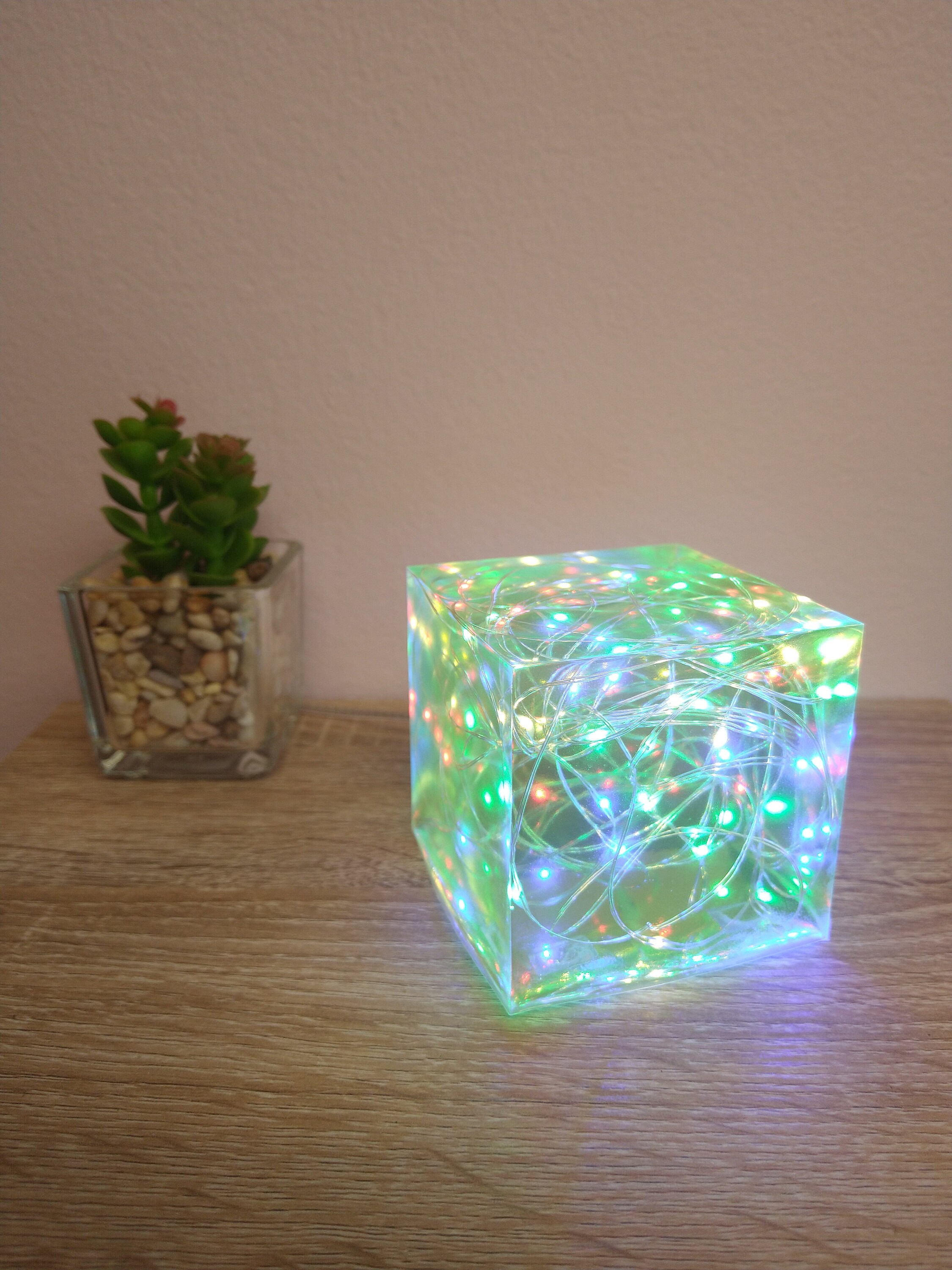 Green Epoxy Resin Cube Led Light Epoxy Resin Lamp Sensory Etsy
