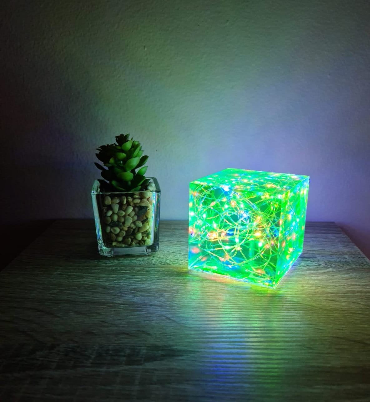 Green Epoxy Resin Cube Led Light Epoxy Resin Lamp Sensory Etsy