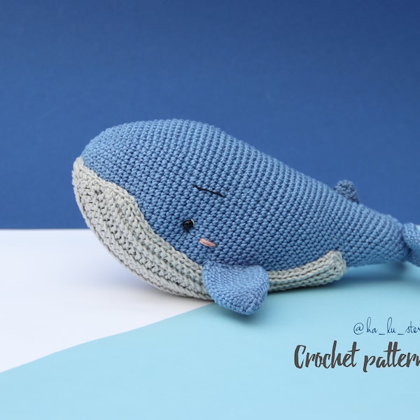 Crochet pattern blue whale, amigurumi PDF pattern blue whale