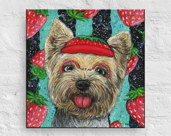 Fraise Prince French Prince Yorkshire Terrier Painting. Original yorkie art. Lover dog mom dad gifts men. Cute dog canvas portrait artwork.