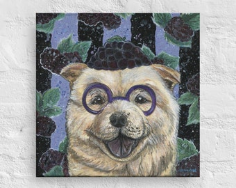 Marion Baie Marionberry Chow Chow Dog Original Art Canvas. Dog in glasses portrait painting. Dog mom dad gifts. Home summer berry wall decor