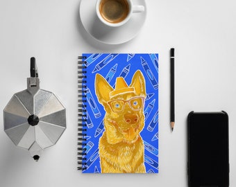 Crayon Puppy Spiral Notebook. Back to school student gift teacher journal book. German Shepherd Rescue Dog Cute Art sketchbook paper present