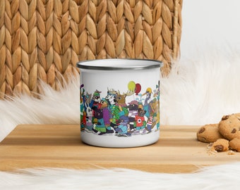 Happy Fun Animal Parade Camp Everyday Use Enamel Mug. Kid Teacher Children Parent Gift. Childrens book art storybook illustration drinkware.