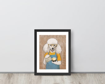 Barista koffie poedel kunstwerk hondenliefhebber cadeau. Café latte kunstprint. Nerd illustratie moeder vader wand decor. Hipster doggy kunstenaarscollectie