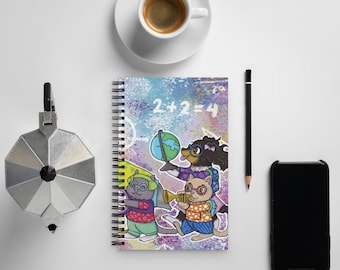 School Animal Parade Spiral Notebook. Teacher writer journal gift. Cute illustration paper book stationery unique blank drawing stationary.