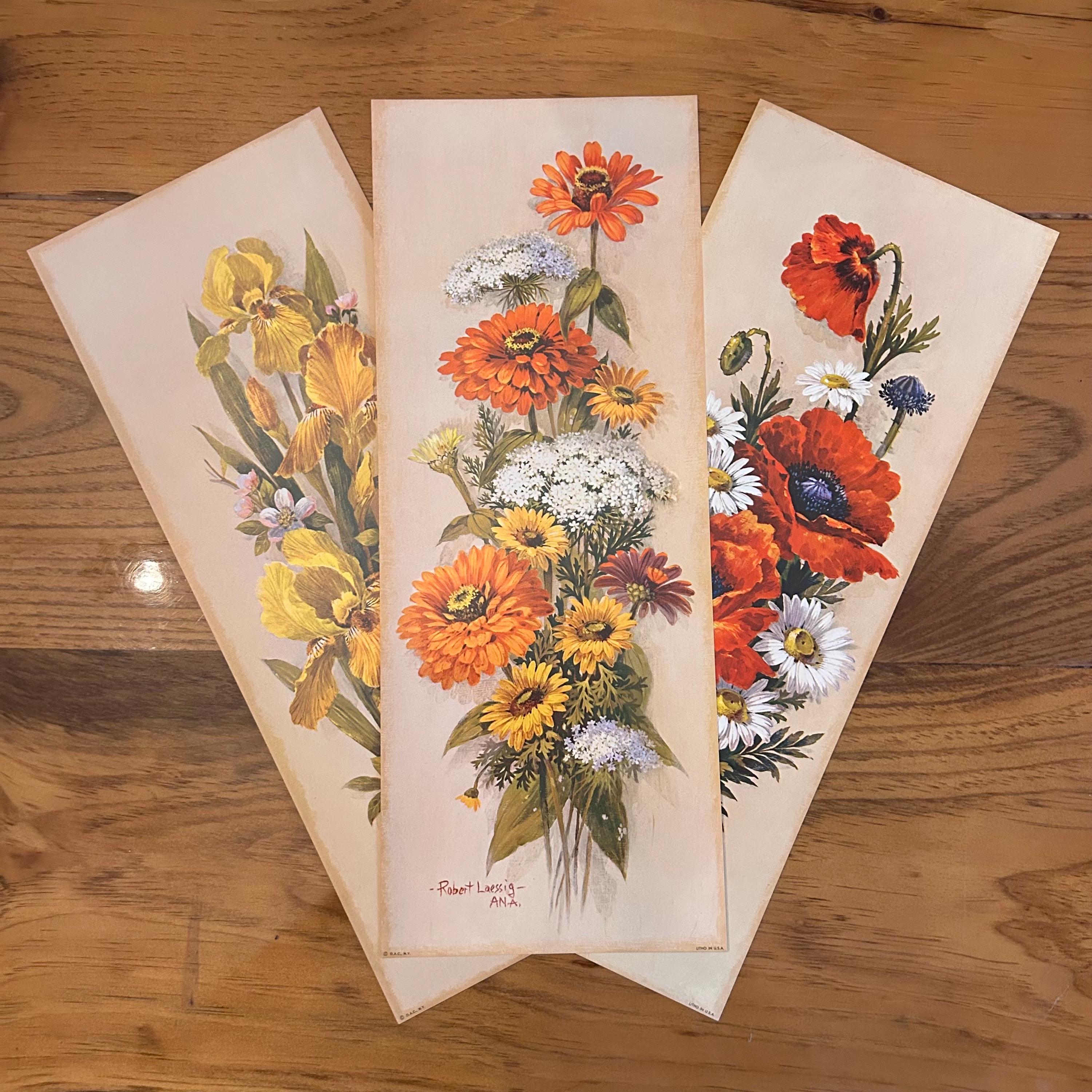 1960s Robert Laessig Floral Lithograph, Art Prints for Wall Art, Scrapbooking, Junk Journaling, Hippy, Flower Child Decor, Maximalist Decor