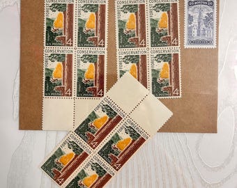Forest Conservation Plate Block Stamps, UNUSED, Vintage US Postage Scott 1122 Mint NH 1958 Newspaper, Journalism, Philately,