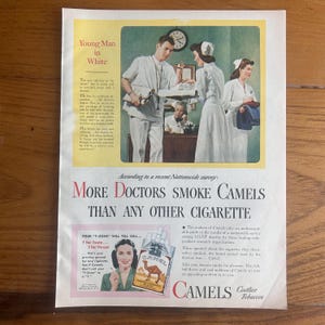 1940s Camel Cigarette Ad, More Doctors Smoke Camels, Vintage Full Page Tobacco Advertisement, Retro Ephemera for Framing or Craft
