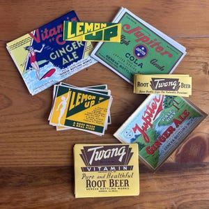 SODA LABELS Set of 8 Antique & Vintage Paper Ephemera for Junk Journaling, Collaging, Scrapbooking, Drinks, Cola, Bubbly,
