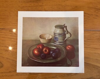 1950 Fruit Breakfast Lithograph for Wall Art, Scrapbooking, Junk Journaling, Cottagecore, Homesteading, Kitsch, Kitchen, Peach, Milk, Plum