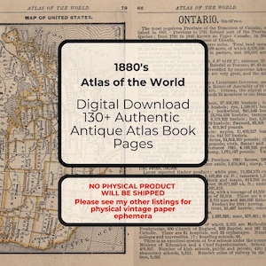 Images imprimables de l'ATLAS DU MONDE ANTIQUE des années 1880 pour le journal indésirable, scrapbooking, art, téléchargeable, carte, vintage, papier ancien explorateur éphémères