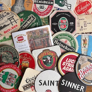 10-30 Random Pull Vintage Beer Coasters – Retro Bar Decor, Breweriana Collectibles, 1960s-2010s Pub Coasters, Man Cave Gift, Paper Ephemera