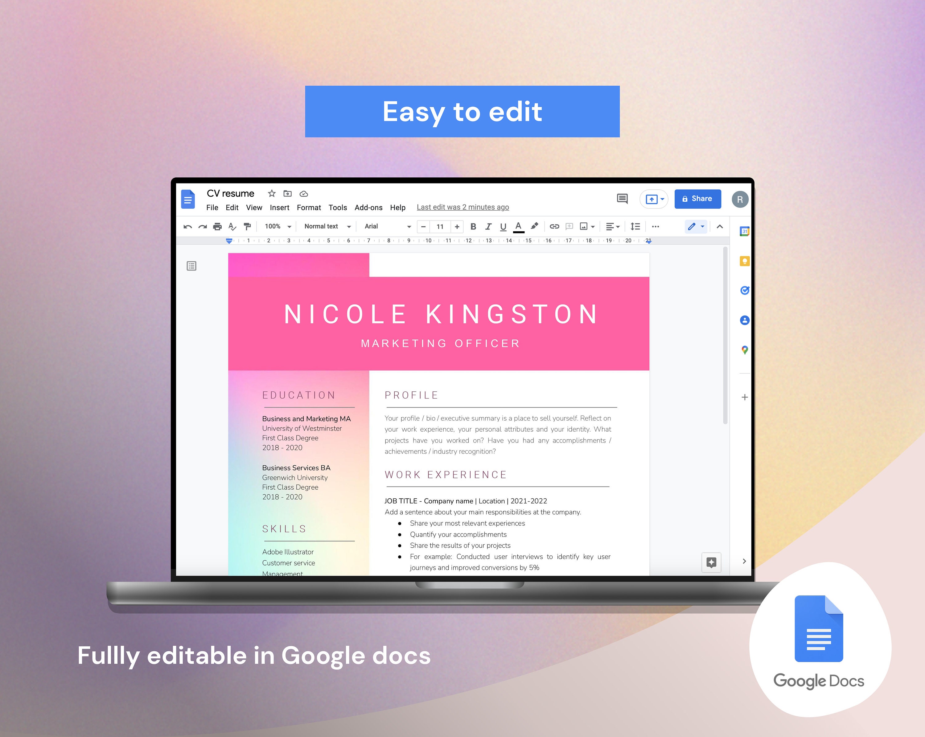 Designer Resume Template & Cover Letter for Google Docs - Etsy