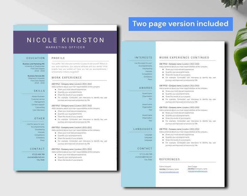 Google Docs Resume Template + Cover Letter, Modern Resume CV Template ...