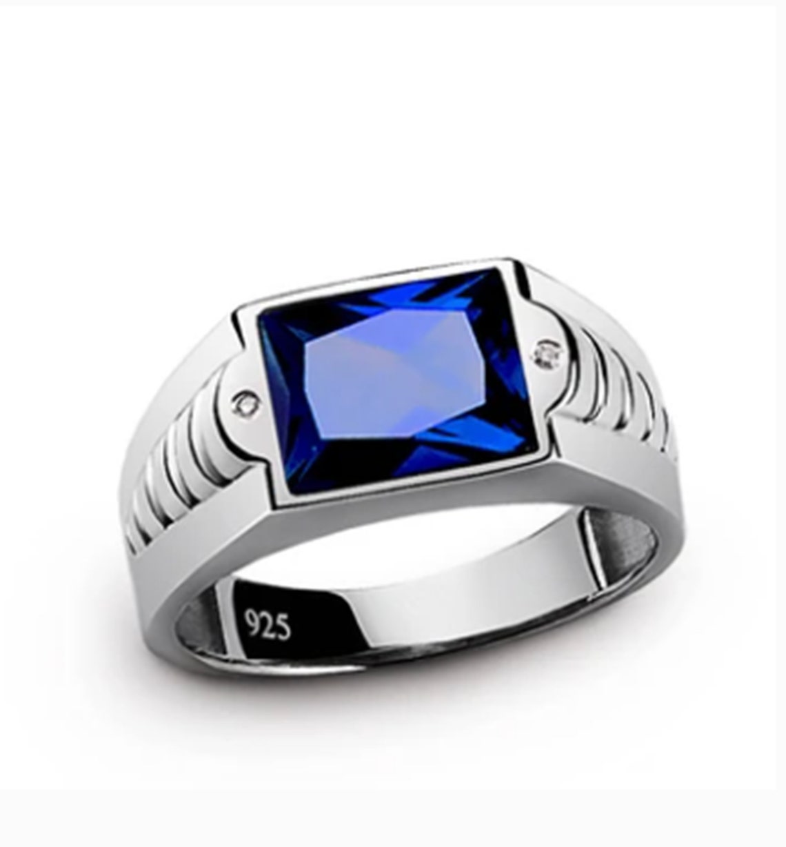 Lab Grown Blue Sapphire Ring 5.25 Carat 925 Sterling Silver Etsy