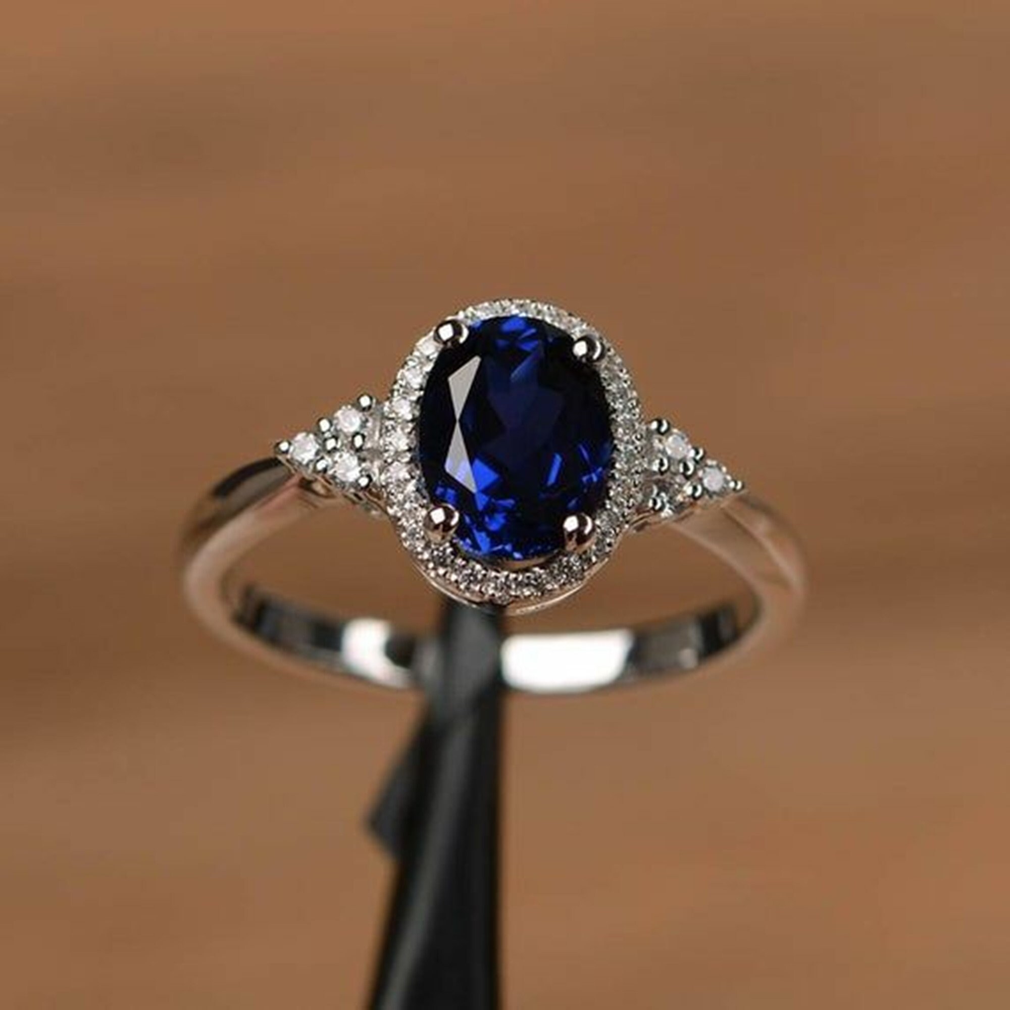 18k White Gold White Sapphire and Blue Sapphire Ring Jefe for men – Mander  Jewelry