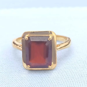 AAA+認定天然ガーネットリング 5.50カラット、925スターリングシルバー、ゴールドメッキハンドメイドリング（男女兼用）