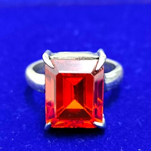 AAA+天然認定オレンジサファイアリング 5.25 / 925スターリングシルバーリング/ハンドメイドリング（女性用）