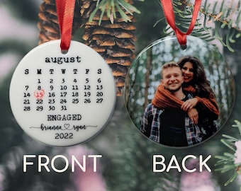 Engagement Ornament Christmas Gift, Engagement Map Ornament, Calendar Engagement Ornament, Calendar, Two Sided Calendar Ornament Engagement