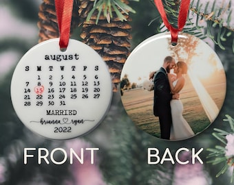 Married Ornament Christmas Gift, Wedding Photo Ornament, Calendar Engagement Ornament, Photo Ornament, Two Sided Photo Ornament Engagement