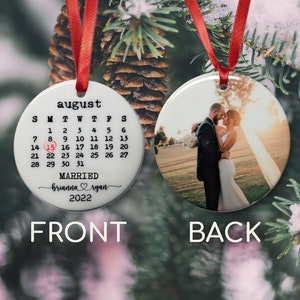 Married Ornament Christmas Gift, Wedding Photo Ornament, Calendar Engagement Ornament, Photo Ornament, Two Sided Photo Ornament Engagement