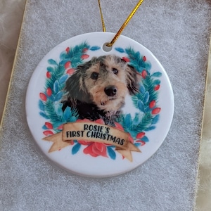 Dogs First Christmas Ornament, Puppy First Christmas, Dog First Christmas, Custom Dog Photo Ornament, Personalized Dog 1st Christmas