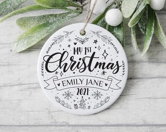 Gepersonaliseerde eerste kerstbal voor baby's, keramiek of aluminium
