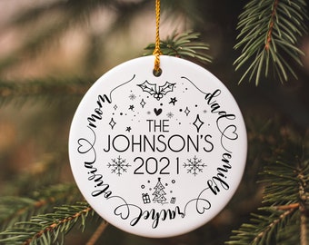 Gepersonaliseerd familiekerstornament, aangepast keramisch ornament