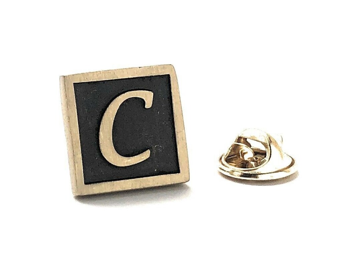 Lapel Pin Letter Initial Letters Black Brass Square Enamel Pin Etsy