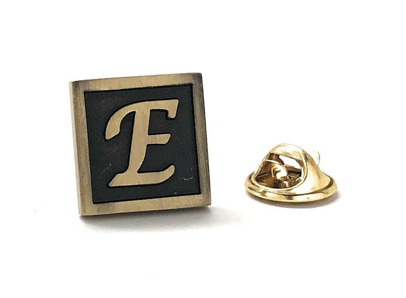Lapel Pin Letter Initial Letters Black Brass Square Enamel Pin Etsy