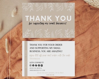 Brown Boho Thank You Card Template for Small Business Owners | Card Template | Thank You Template