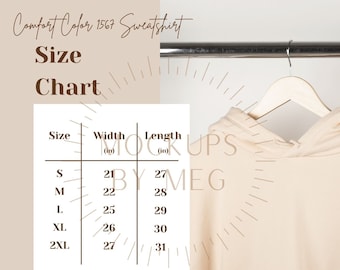 Comfort Color 1567 Hooded Pigment Dye Sweatshirt Mockup Size Chart | Comfort Color | Sizing Chart | Sweatshirt Sizes | Boho