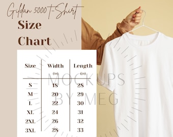 Gildan 5000 Soft Style Unisex T-Shirt Size Chart | T-Shirt Mockup | Mockup Size Chart | Gildan T-Shirt Size Charts | Mockups | Gildan