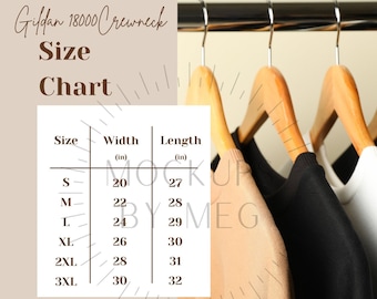 Gildan 1800 Crewneck Sweatshirt Size Chart | Gildan Heavy Blend Crewneck Size Chart | Gildan Mockup | 1800 Mockup | Size Charts |