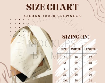 Gildan 18000 Crewneck Sweatshirt Size Chart | Gildan Heavy Blend Crewneck Size Chart | Gildan Mockup | 18000 Mockup | Size Charts |