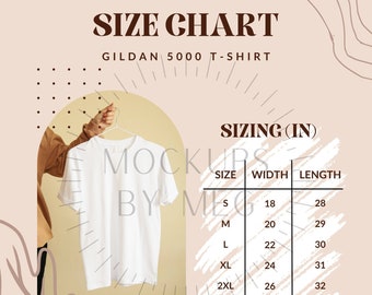 Gildan 5000 Soft Style Unisex T-Shirt Size Chart | T-Shirt Mockup | Mockup Size Chart | Gildan T-Shirt Size Charts | Mockups | Gildan