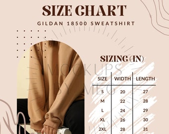 Gildan 18500 Heavy Blend Sweatshirt Mockup Size Chart | Gildan Sweatshirt | Sizing Chart Gildan | Sweatshirt Sizes | Gildan