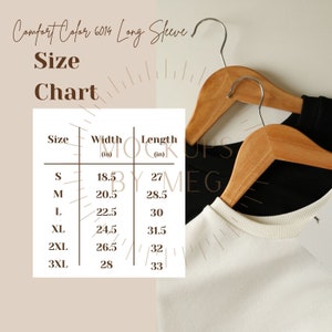 Comfort Color 6014 Long Sleeve T-Shirt Mockup Size Chart | Comfort Color | Sizing Chart | Sweatshirt Sizes | Boho