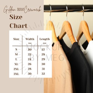 Gildan 1800 Crewneck Sweatshirt Size Chart | Gildan Heavy Blend Crewneck Size Chart | Gildan Mockup | 1800 Mockup | Size Charts |