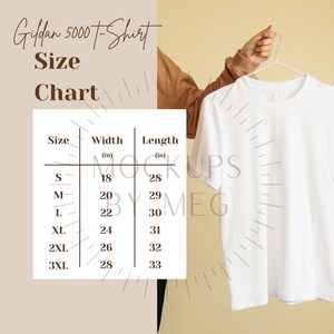 Gildan 5000 Soft Style Unisex T-Shirt Size Chart | T-Shirt Mockup | Mockup Size Chart | Gildan T-Shirt Size Charts | Mockups | Gildan