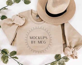Gildan Sand 1800 Crewneck Mockup | Minimalist Mockup | Simple Clean Crewneck Mockup | Gildan Mockup | Model Mockup | Hoodie Mockup