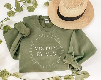 Gildan Military Green 1800 Crewneck Mockup | Minimalist Mockup | Simple Clean Crewneck Mockup | Gildan Mockup | Model Mockup | Hoodie Mockup