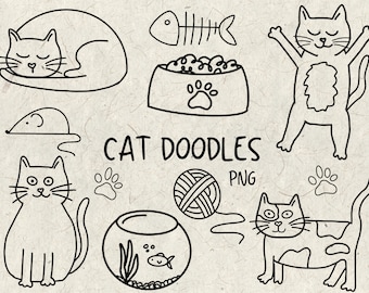 Cat Doodles | Hand Drawn Cat Doodles | PNG | Digital Downloads | Kitty Download | Cat Line Art | Pet Digital Download