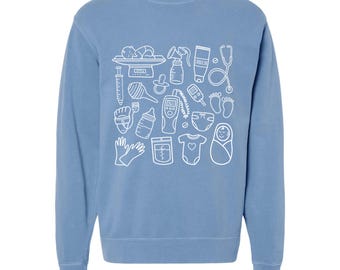 Postpartum Doodles Crewneck | Mom Baby Crewneck | Mother Baby Nurse | Postpartum Nurse Shirt | Baby Nurse Crewneck