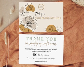 You Made my Day Thank You Card Template for Small Business Owners | Card Template | Thank You Template | Boho | Flower