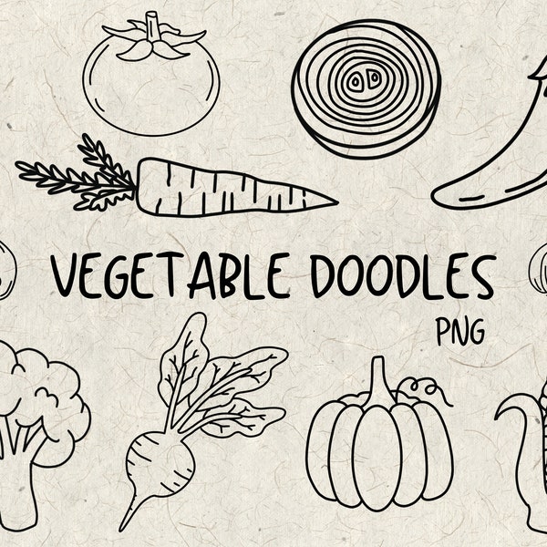 Vegetable Doodles | Hand Drawn Veggie Doodles | PNG | Digital Downloads | Vegetable Download | Produce Line Art | Produce Digital Download