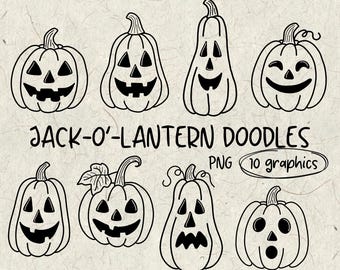 Jack-O-Lantern Pumpkin Doodles | Hand Drawn Fall Pumpkin Doodles | PNG | Digital Downloads | Halloween | Line Art | Fall Digital Download