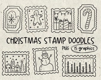 Christmas Stamp Doodles PNG | Hand Drawn Christmas Stamps | PNG | Digital Downloads | Christmas | Christmas Postage | Santa Letter