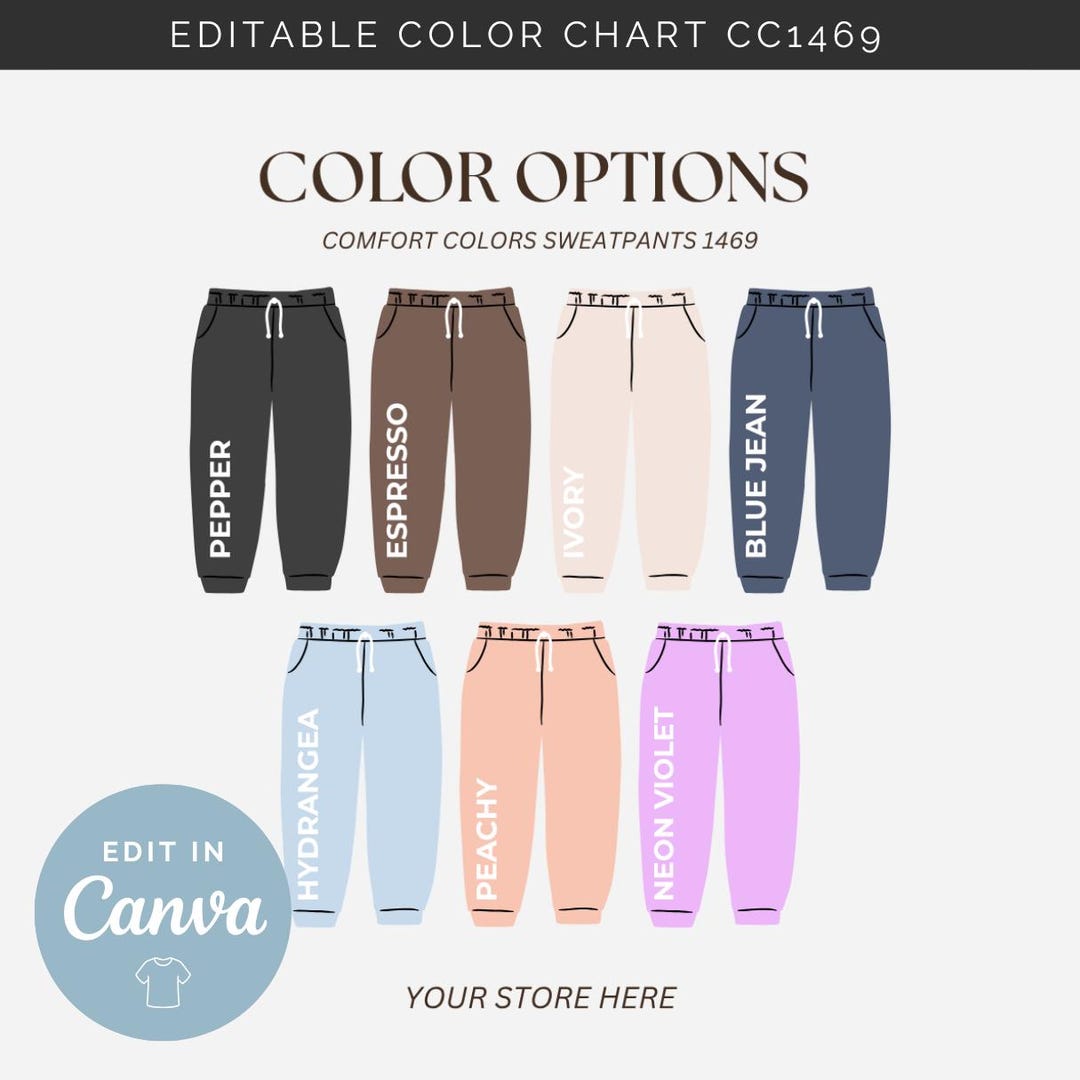 Editable Color Chart Comfort Color Sweatpants 1469 | Color Chart ...